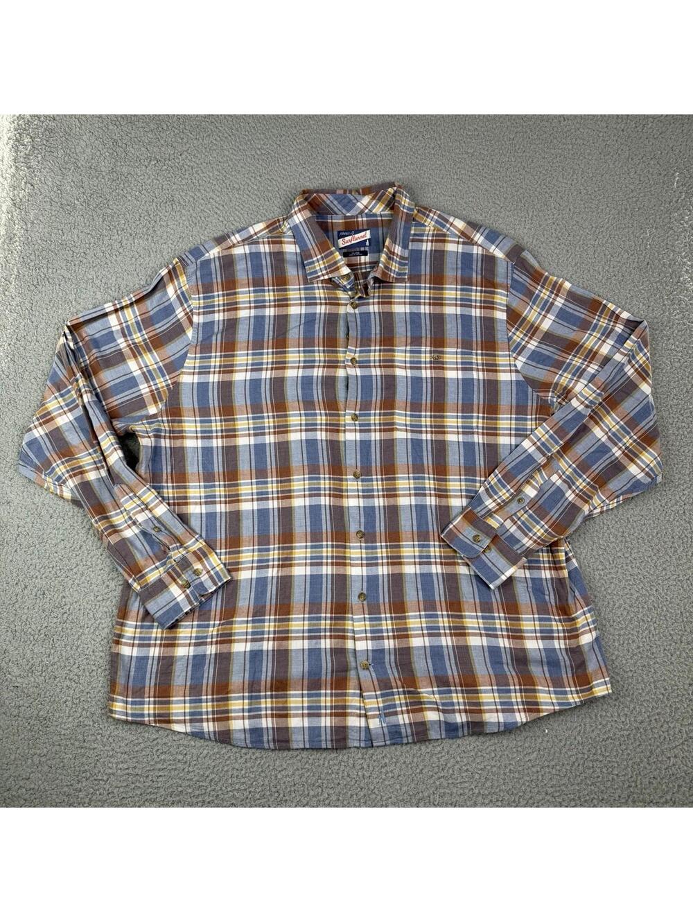 Johnnie O Greaves Surflannel Blue Plaid Shirt Long Sleeve Button Up Men's XXL